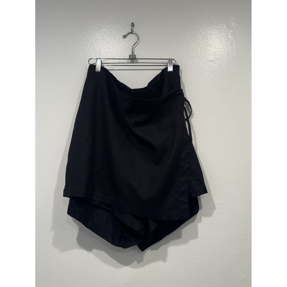 Eloquii Linen Blend Wrap Skort Plus Size 24 Black Tie Side Minimalist Coastal